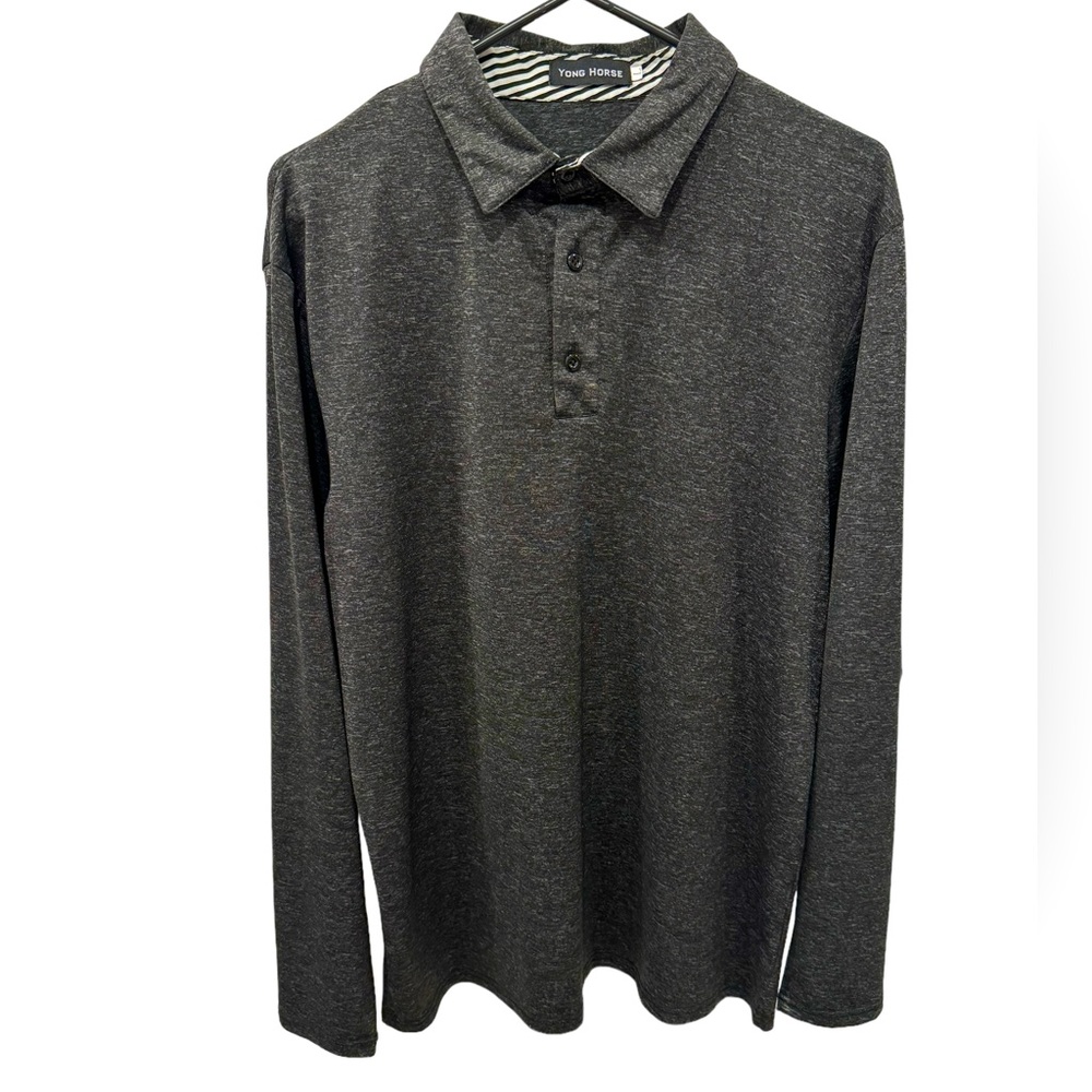 Men’s Yong Horse Dark Gray/Grey Long Sleeve Dry Fit Golf Polo Shirt. Size Large.